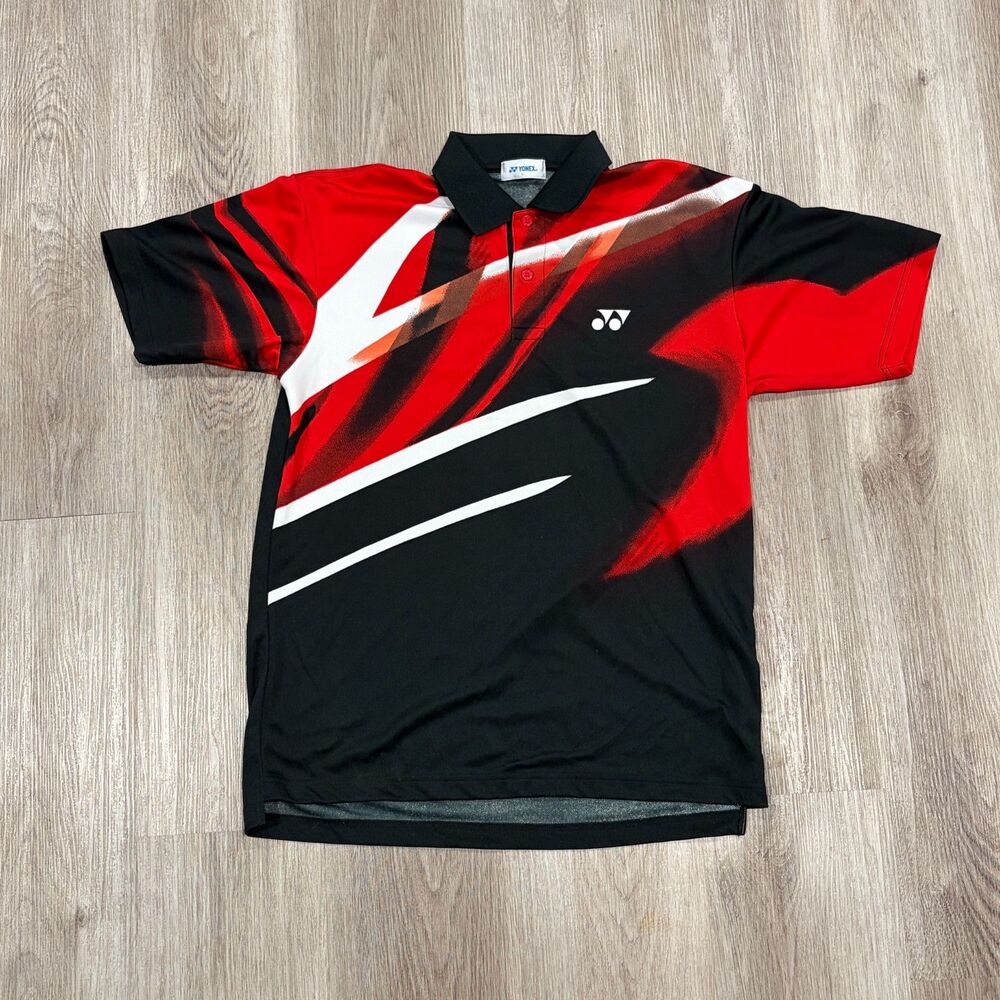 Vintage 90s 2000s Yonex Polo Shirt Men's Size Large Tennis Badminton Red Black